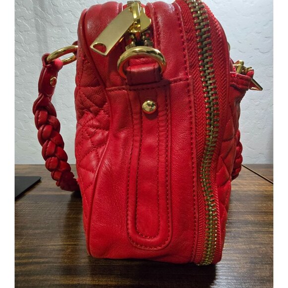 Cynthia Rowley Quilted Red Crossover Handbag With Braided Straps & Gold Hardware - Picture 6 of 15